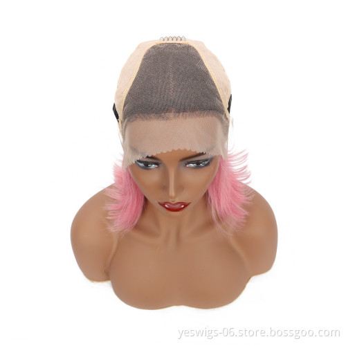 1b/Hot Pink Color Lace Front Bob Wig Short 1B 613 Blonde Pink Blue Gray Hot Pink Neon Purple Rainbow Color Ombre Wig Human Hair